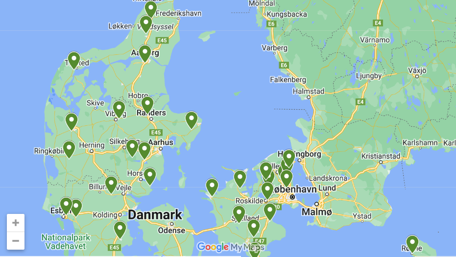 Landkort med deltagende havecentre